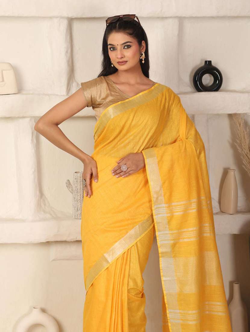 women solid with bordered saree with blouse - 22184204 -  Standard Image - 5