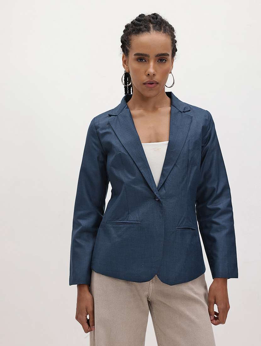 women solid long sleeve single breasted blazer