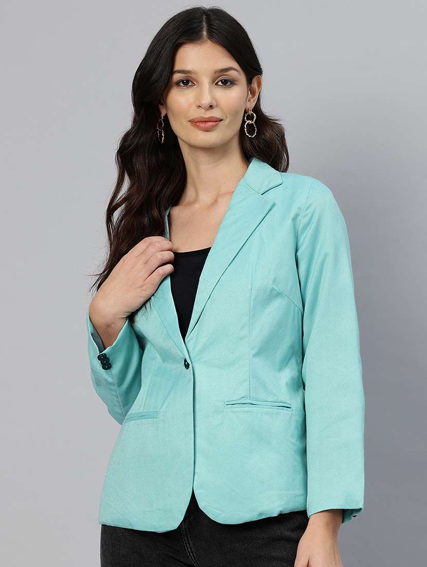 women solid long sleeve single breasted blazer