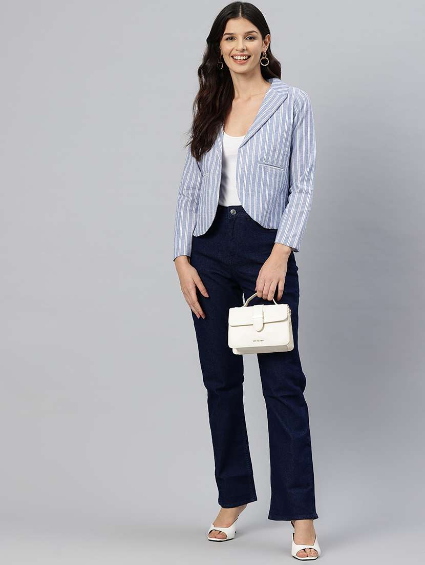 women striped long sleeve single breasted blazer - 22184223 -  Standard Image - 3