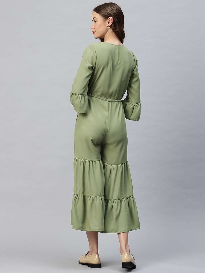 women olive solid bell sleeve jumpsuit - 22184233 -  Standard Image - 3
