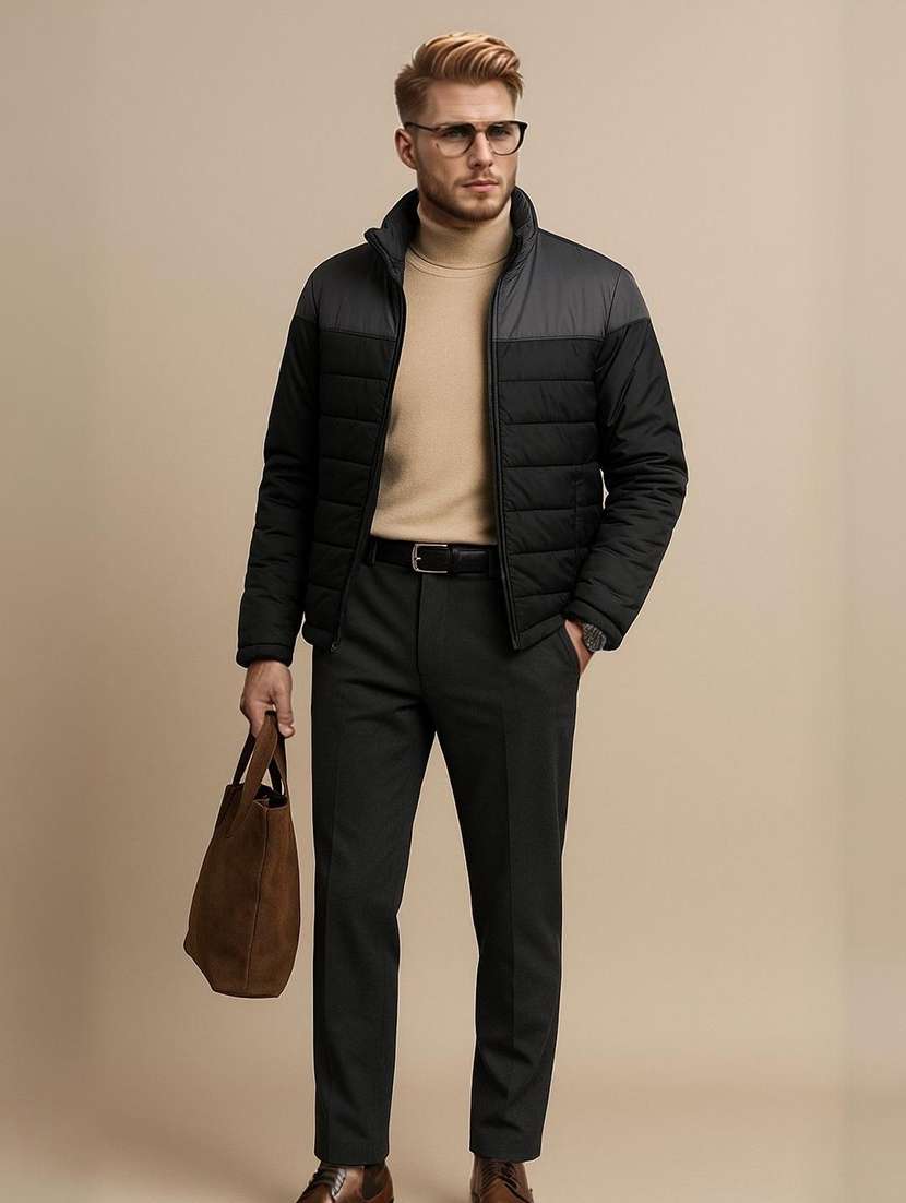 men color block long sleeve puffer jacket - 22184256 -  Standard Image - 3