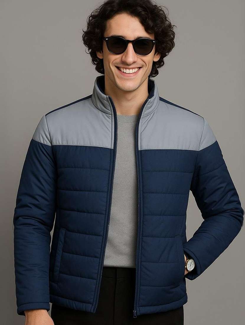 men color block long sleeve puffer jacket