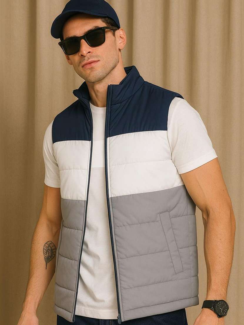 men color block sleeveless puffer jacket