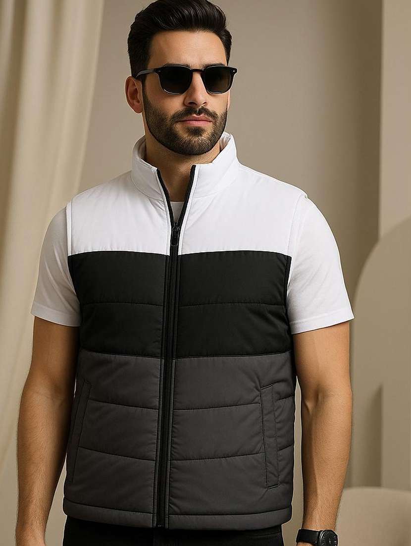 men color block sleeveless puffer jacket