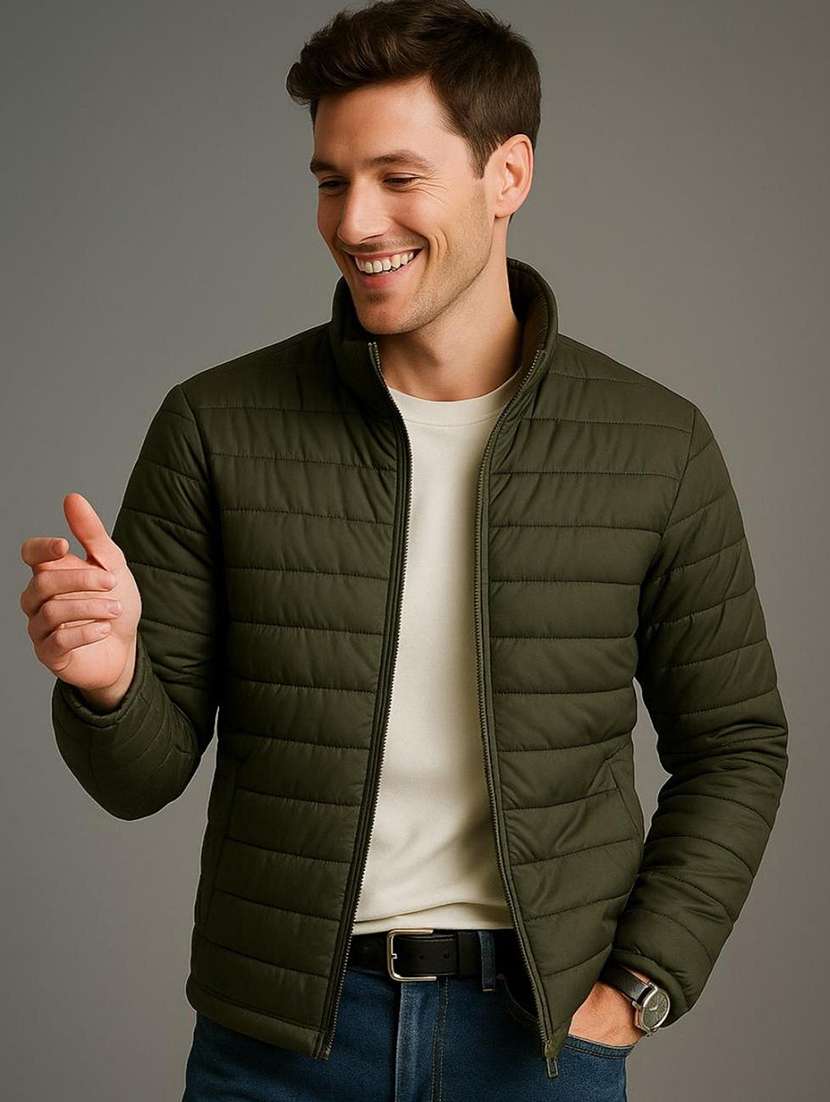 men solid long sleeve puffer jacket