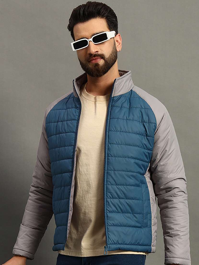 men color block long sleeve puffer jacket