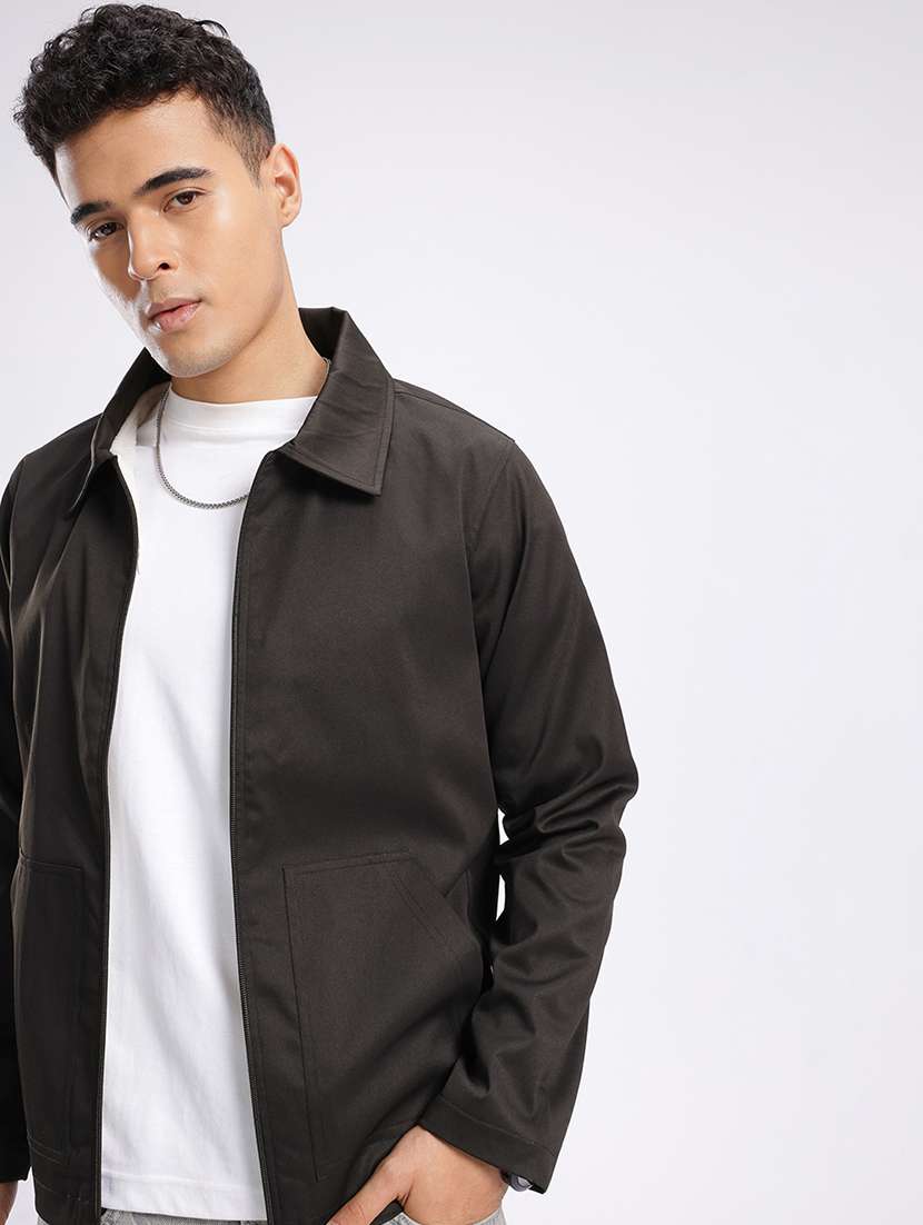 men solid long sleeve regular fit shacket