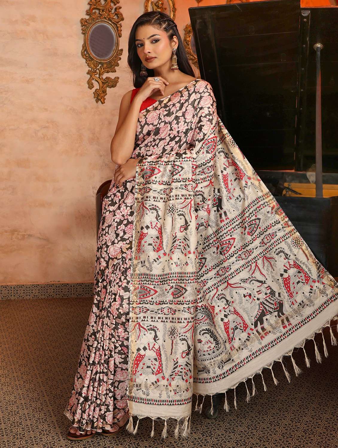 women printed casual wear saree with blouse - 22184305 -  Standard Image - 3