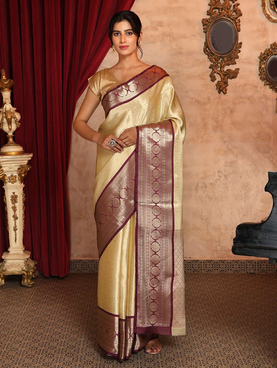 women self design banarasi saree with blouse