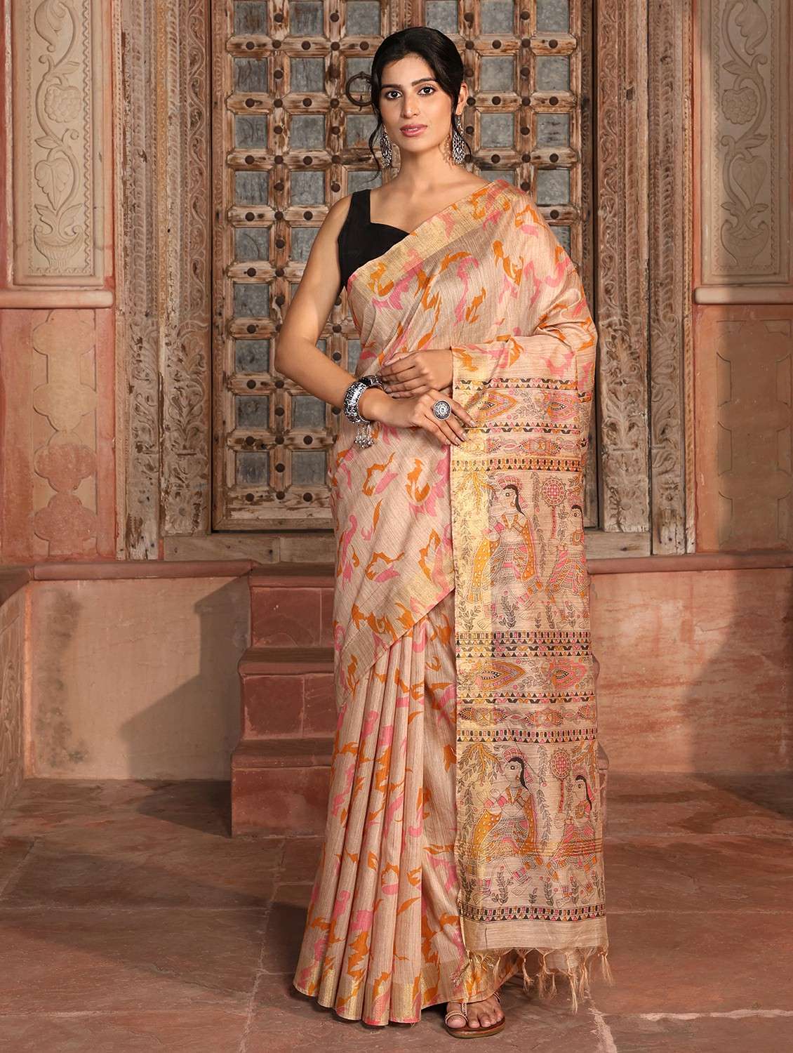 women printed casual wear saree with blouse