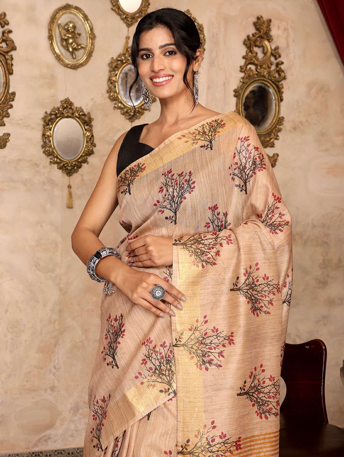 women printed casual wear saree with blouse - 22184320 -  Standard Image - 5