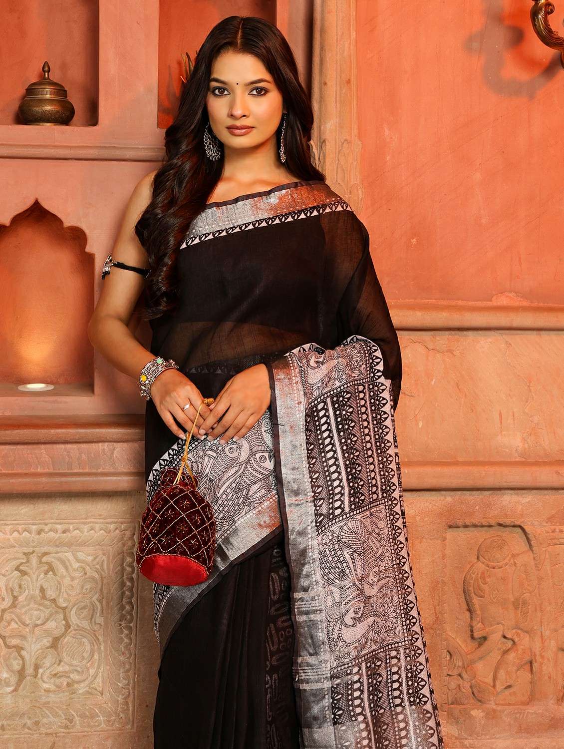 women solid with bordered saree with blouse - 22184325 -  Standard Image - 5