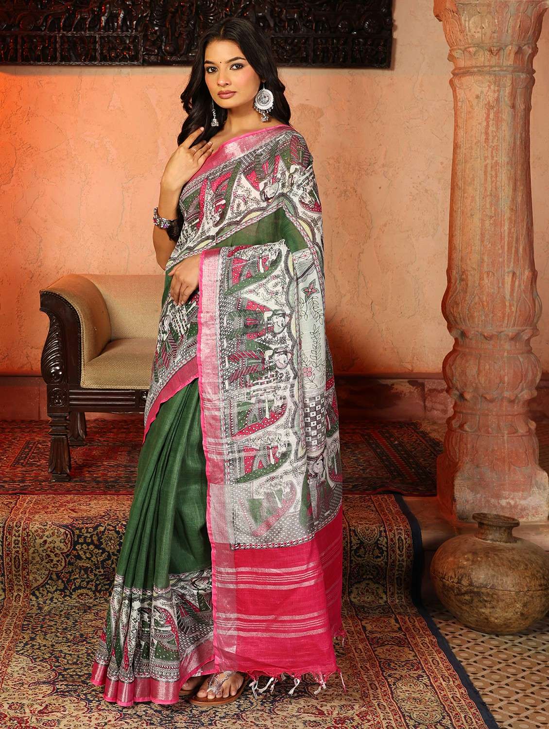 women solid with bordered saree with blouse - 22184327 -  Standard Image - 3