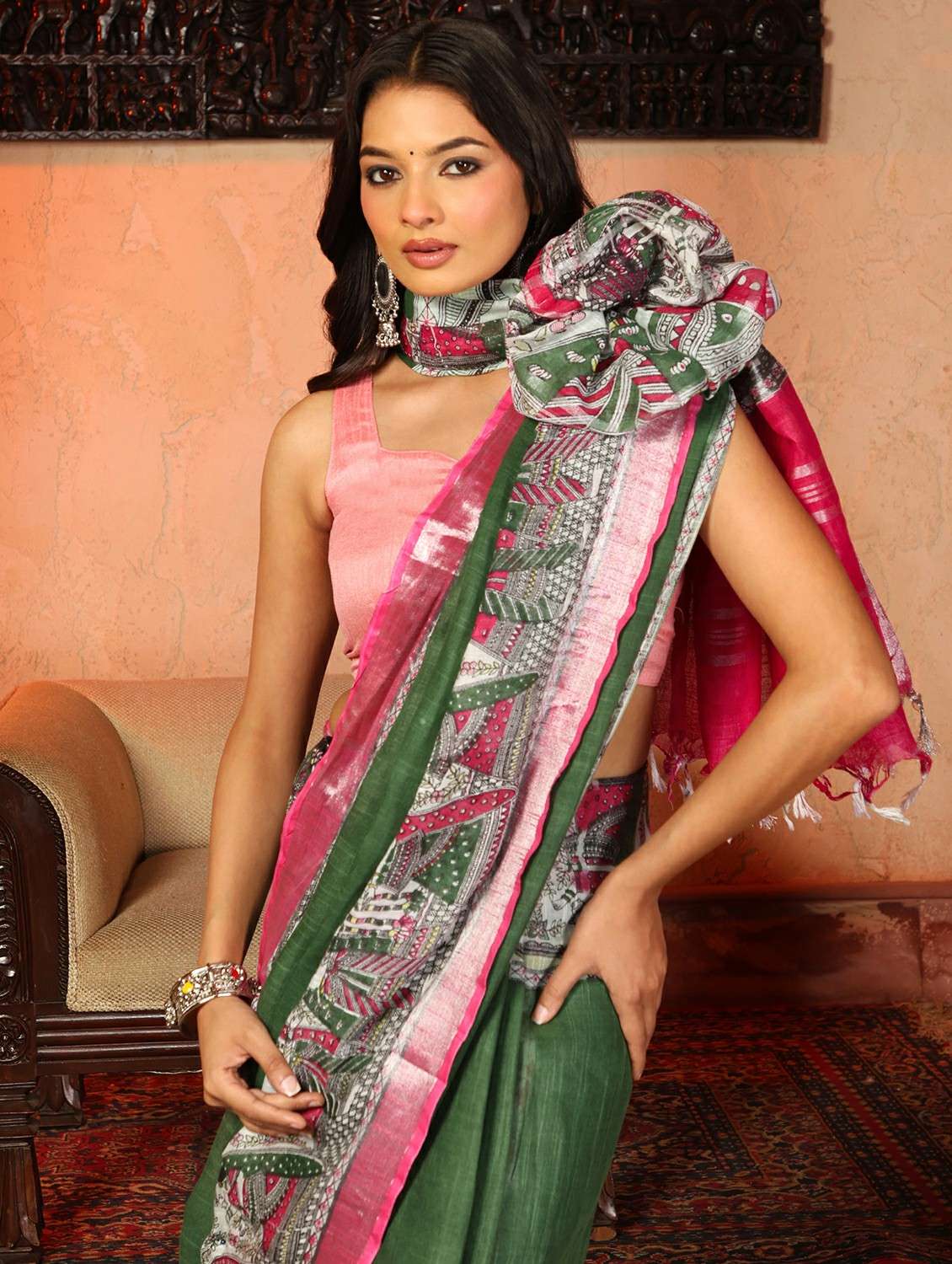 women solid with bordered saree with blouse - 22184327 -  Standard Image - 5