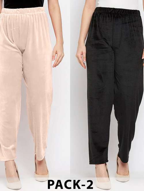 women pack of 2 solid high rise velvet straight trouser - 22184328 -  Standard Image - 0