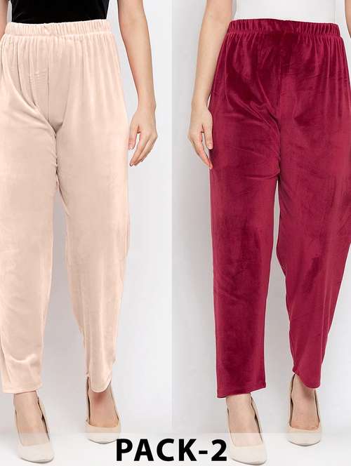 women pack of 2 solid high rise velvet straight trouser - 22184329 -  Standard Image - 0