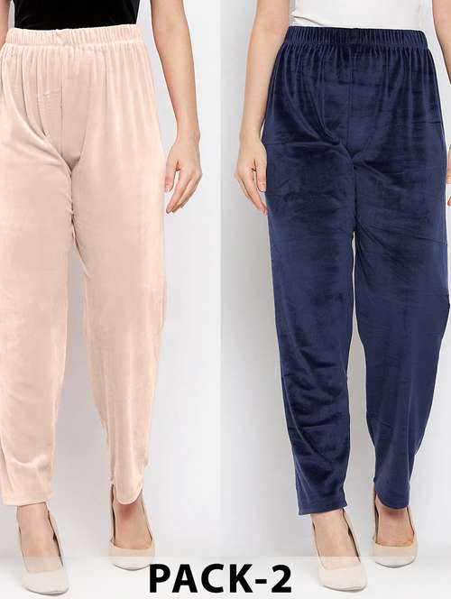 women pack of 2 solid high rise velvet straight trouser - 22184330 -  Standard Image - 0