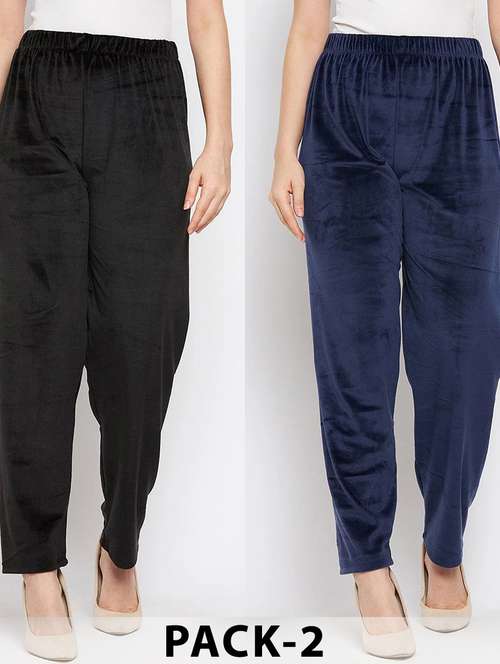 women pack of 2 solid high rise velvet straight trouser - 22184332 -  Standard Image - 0
