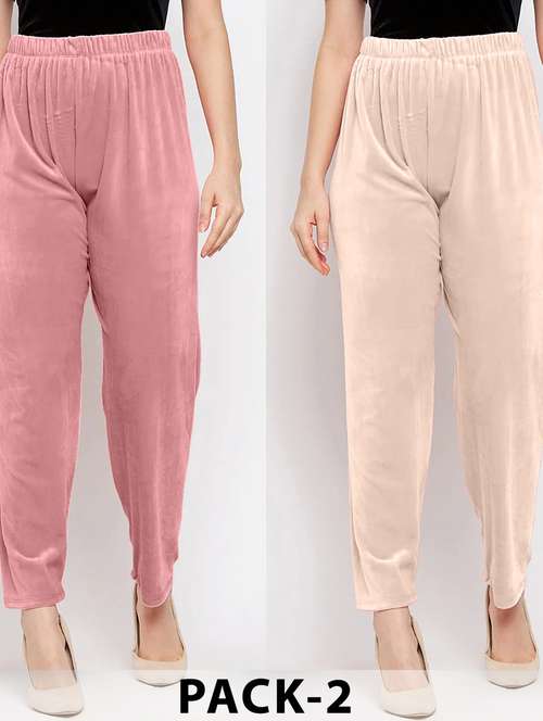 women pack of 2 solid high rise velvet straight trouser - 22184334 -  Standard Image - 0