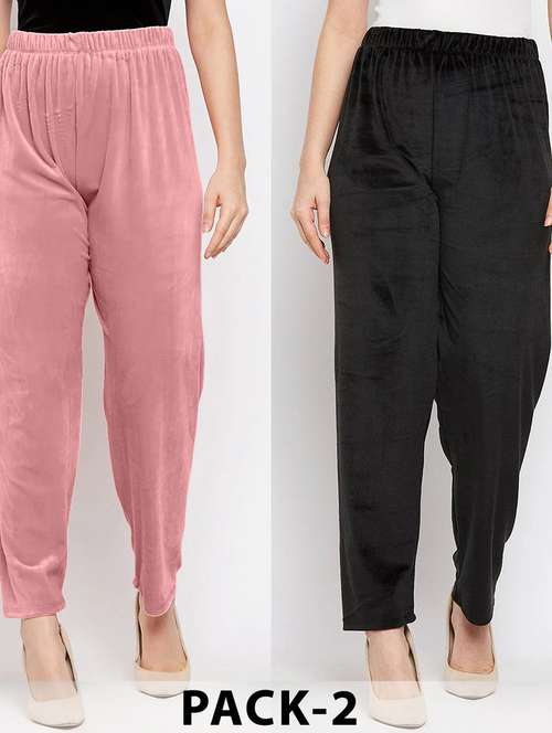 women pack of 2 solid high rise velvet straight trouser - 22184335 -  Standard Image - 0