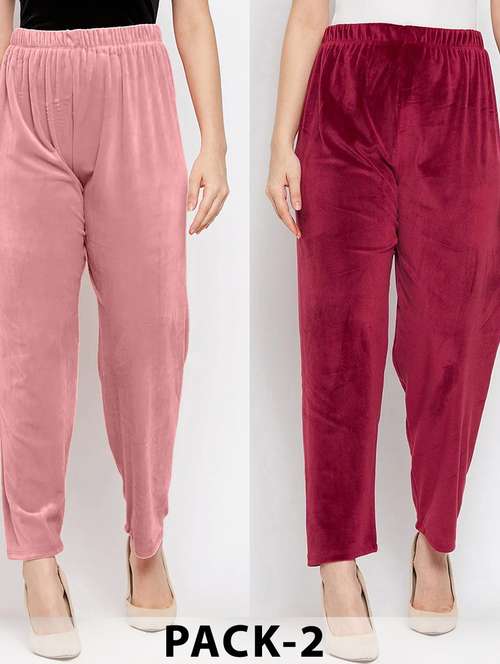 women pack of 2 solid high rise velvet straight trouser - 22184336 -  Standard Image - 0