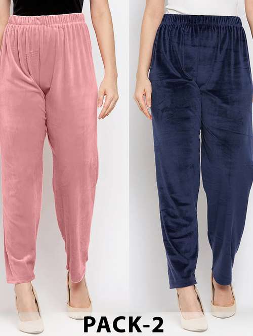 women pack of 2 solid high rise velvet straight trouser - 22184337 -  Standard Image - 0