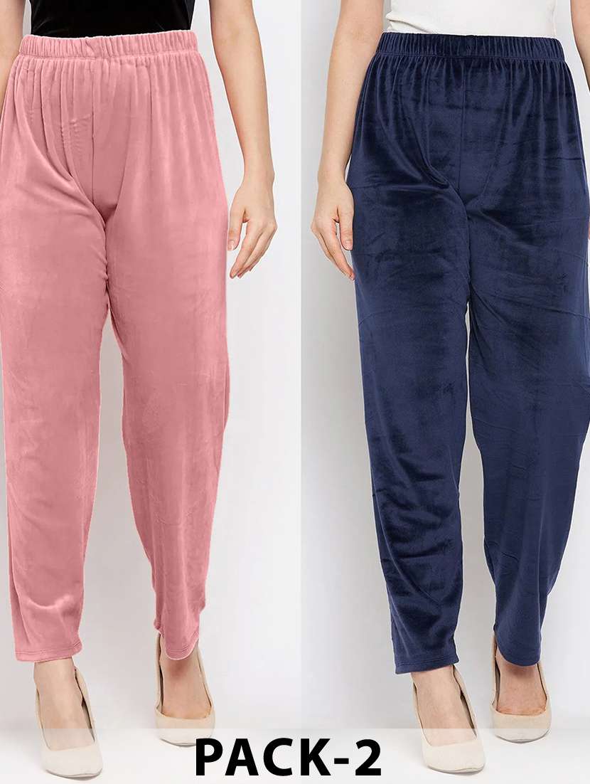 women pack of 2 solid high rise velvet straight trouser