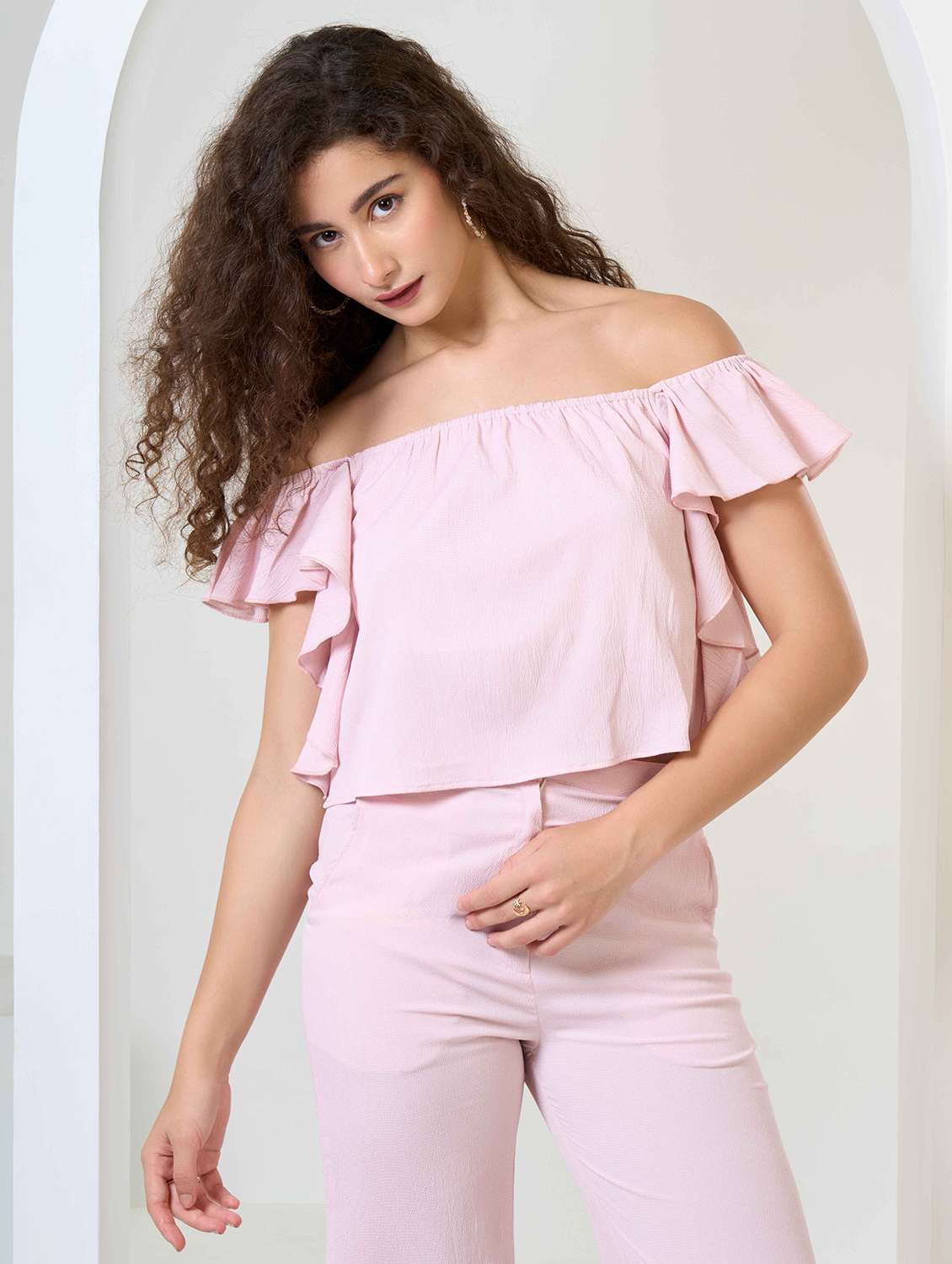 women solid top and trouser co-ord set - 22184341 -  Standard Image - 3