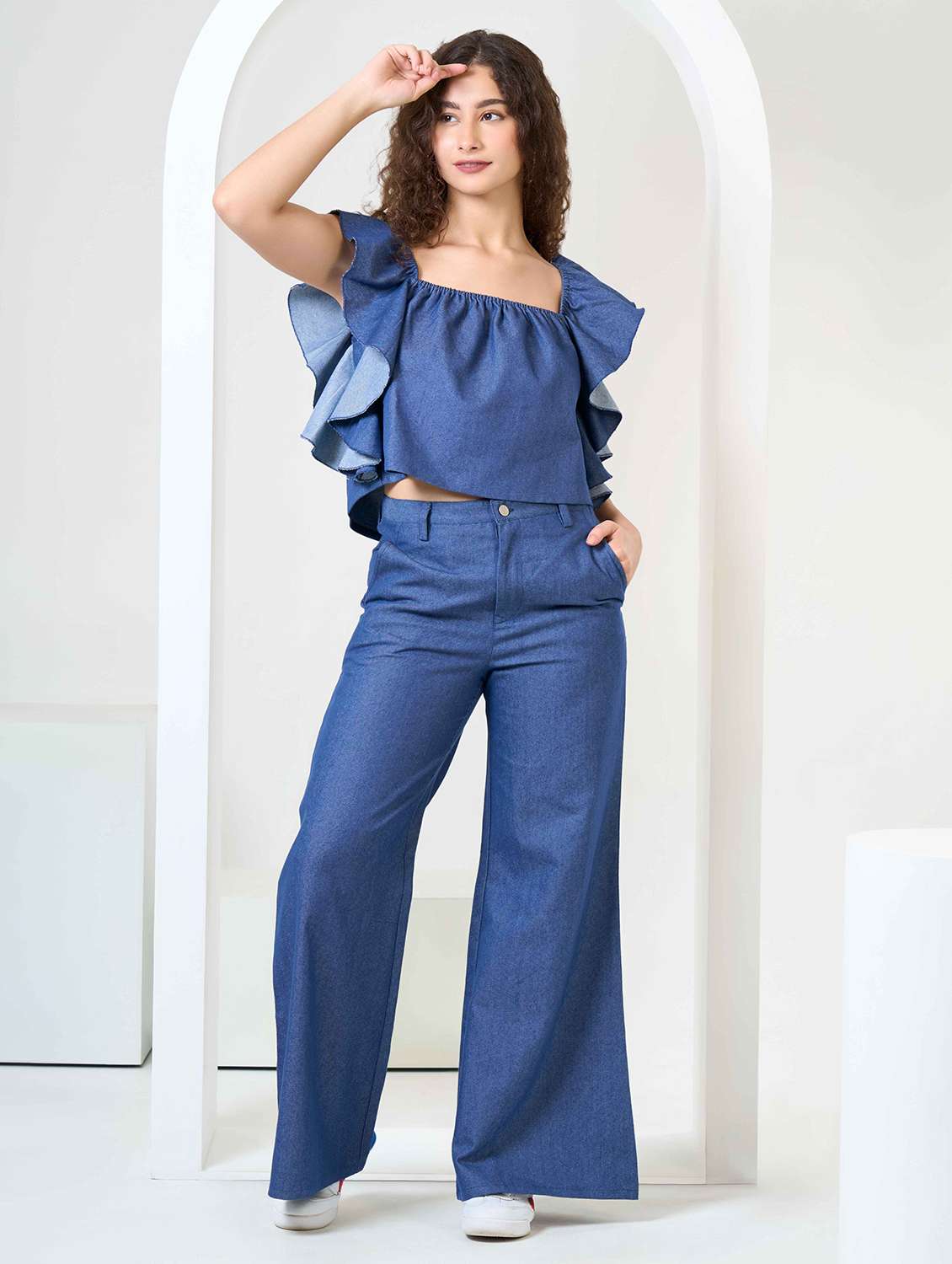 women solid top and trouser co-ord set