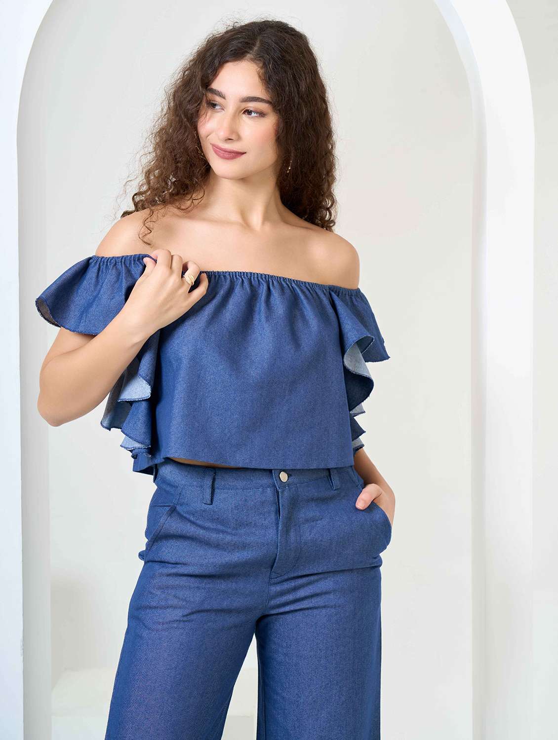 women solid top and trouser co-ord set - 22184343 -  Standard Image - 3