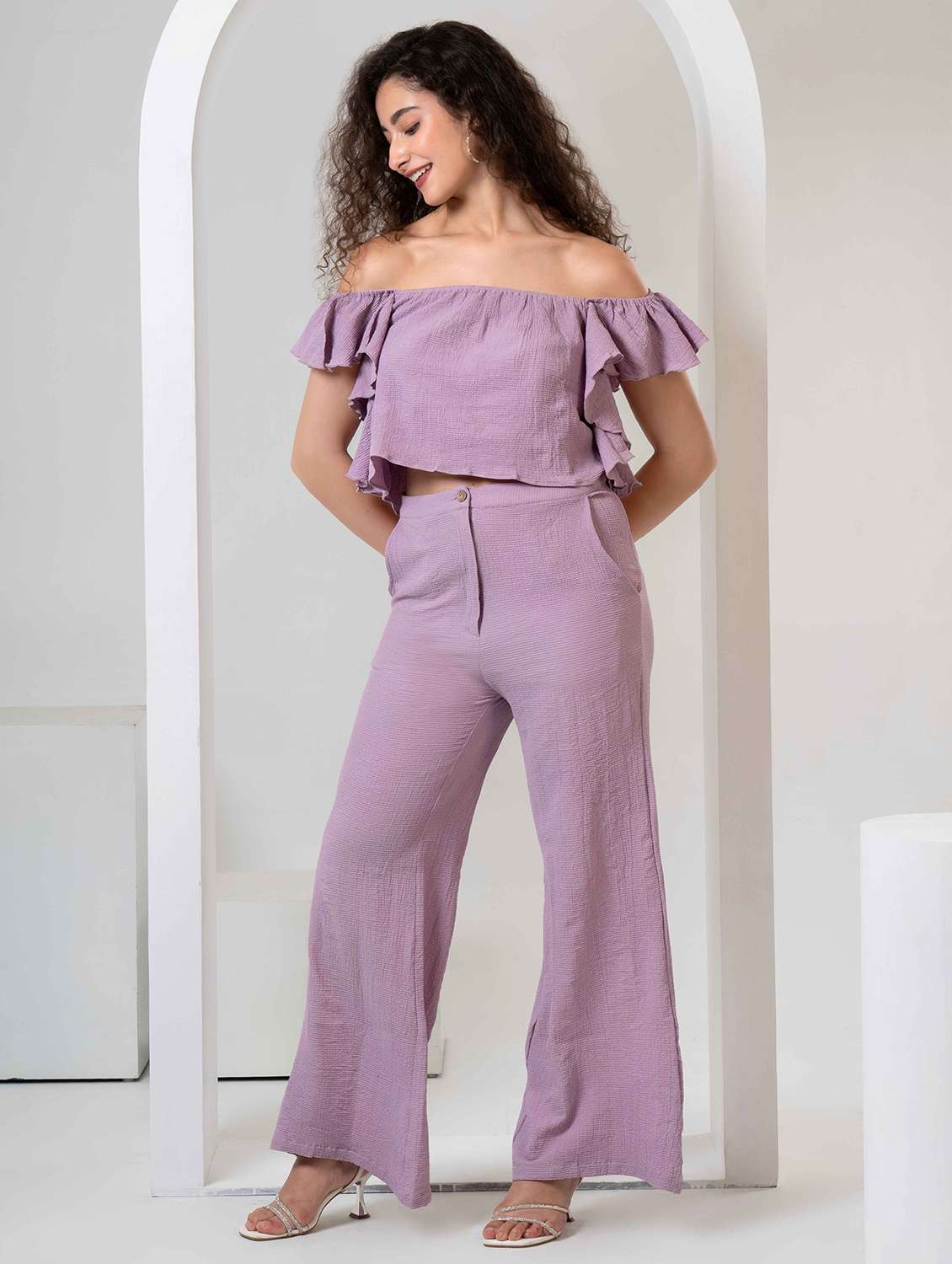 women solid top and trouser co-ord set