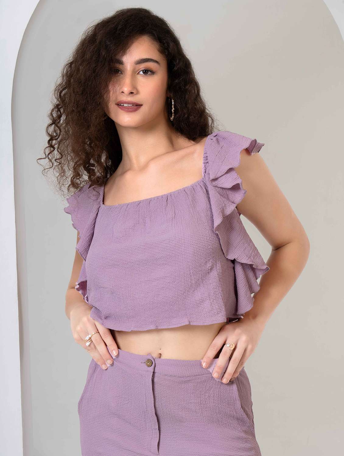 women solid top and trouser co-ord set - 22184344 -  Standard Image - 3