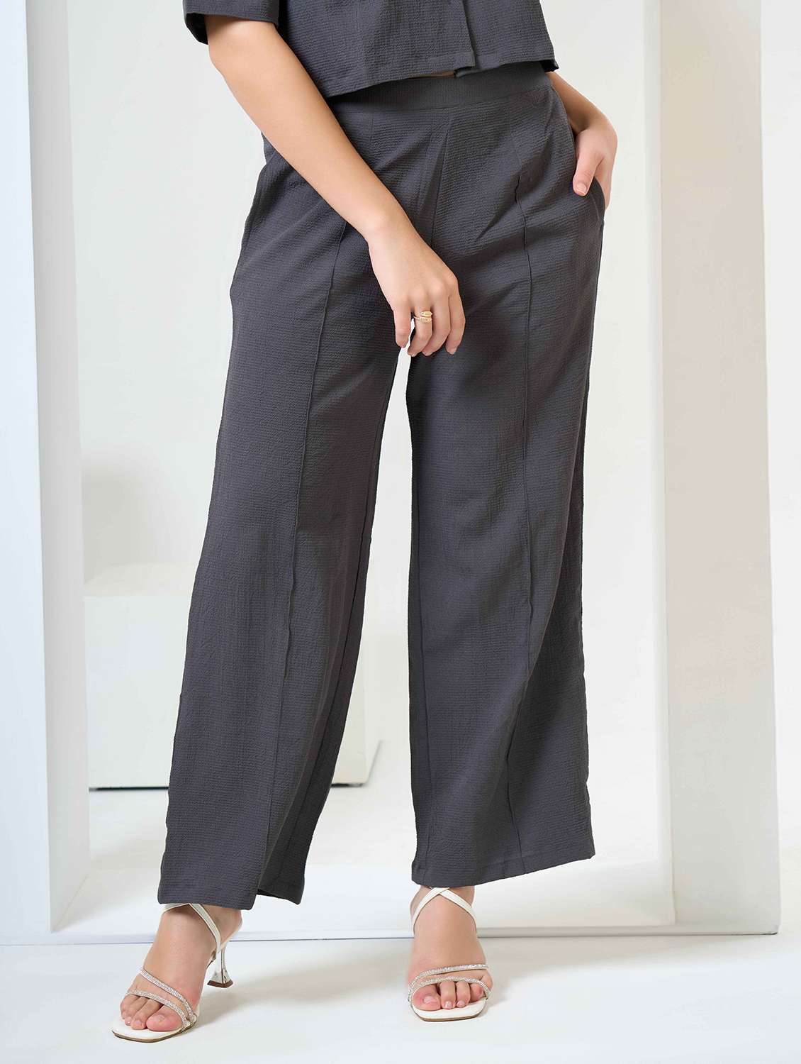 women solid shirt and trouser co-ord set - 22184346 -  Standard Image - 3