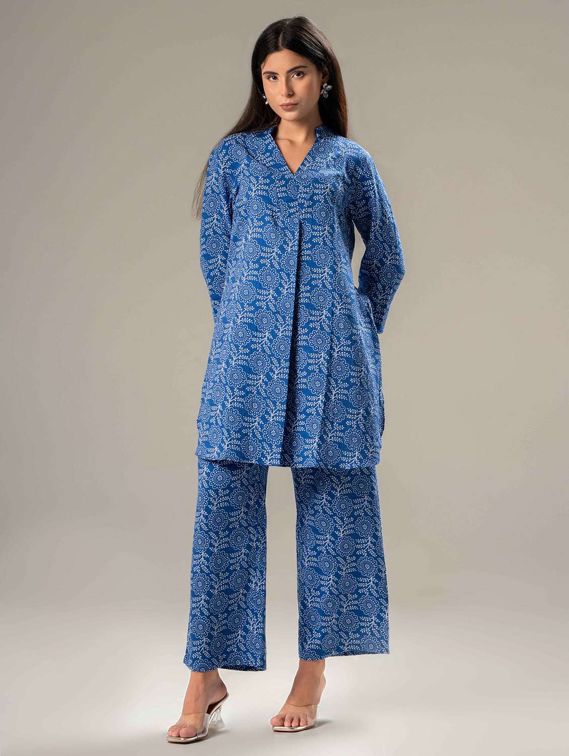 women printed long sleeve ethnic co-ord set