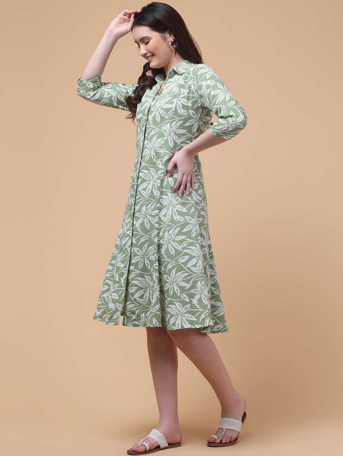 women printed three quarter sleeve shirt dress - 22184363 -  Standard Image - 3