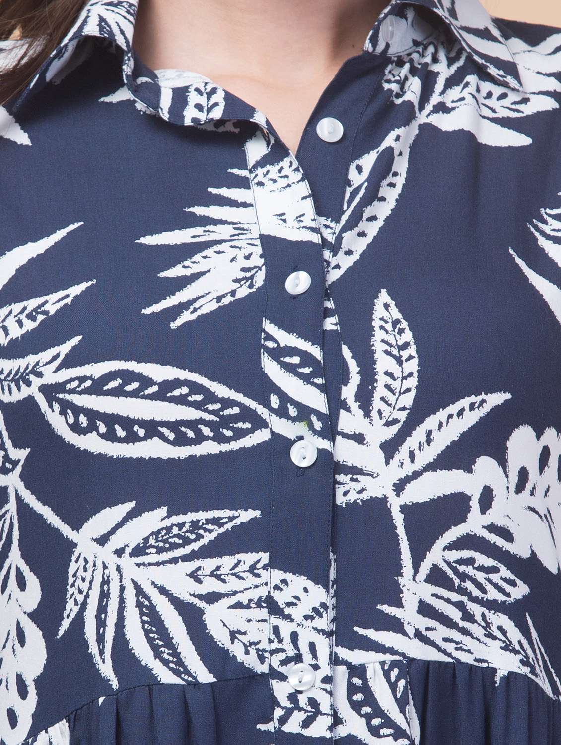 women printed long sleeve collared tiered dress - 22184365 -  Standard Image - 5