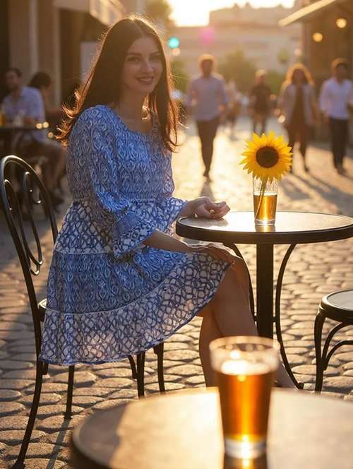 women printed long sleeve tiered dress - 22184367 -  Standard Image - 0