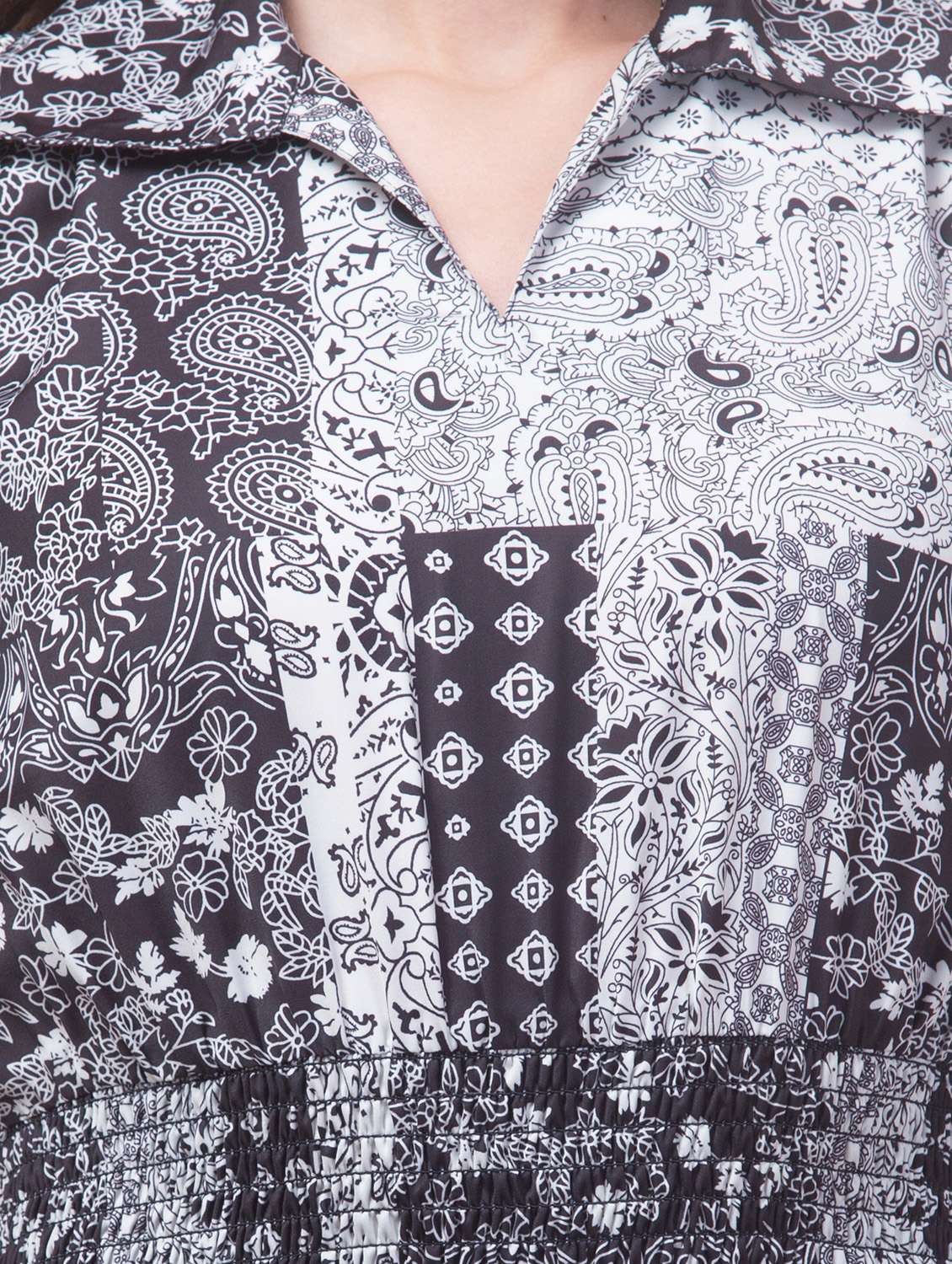 women printed collared long sleeve a-line dress - 22184370 -  Standard Image - 5