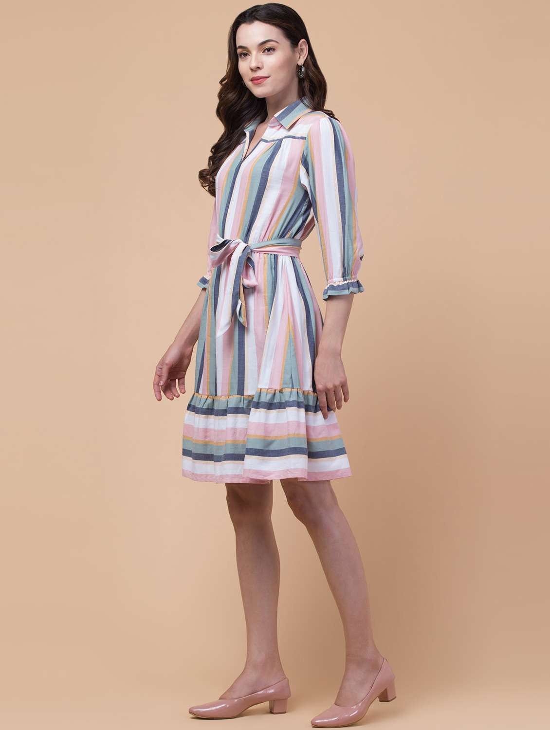 women striped collared tiered dress - 22184371 -  Standard Image - 3