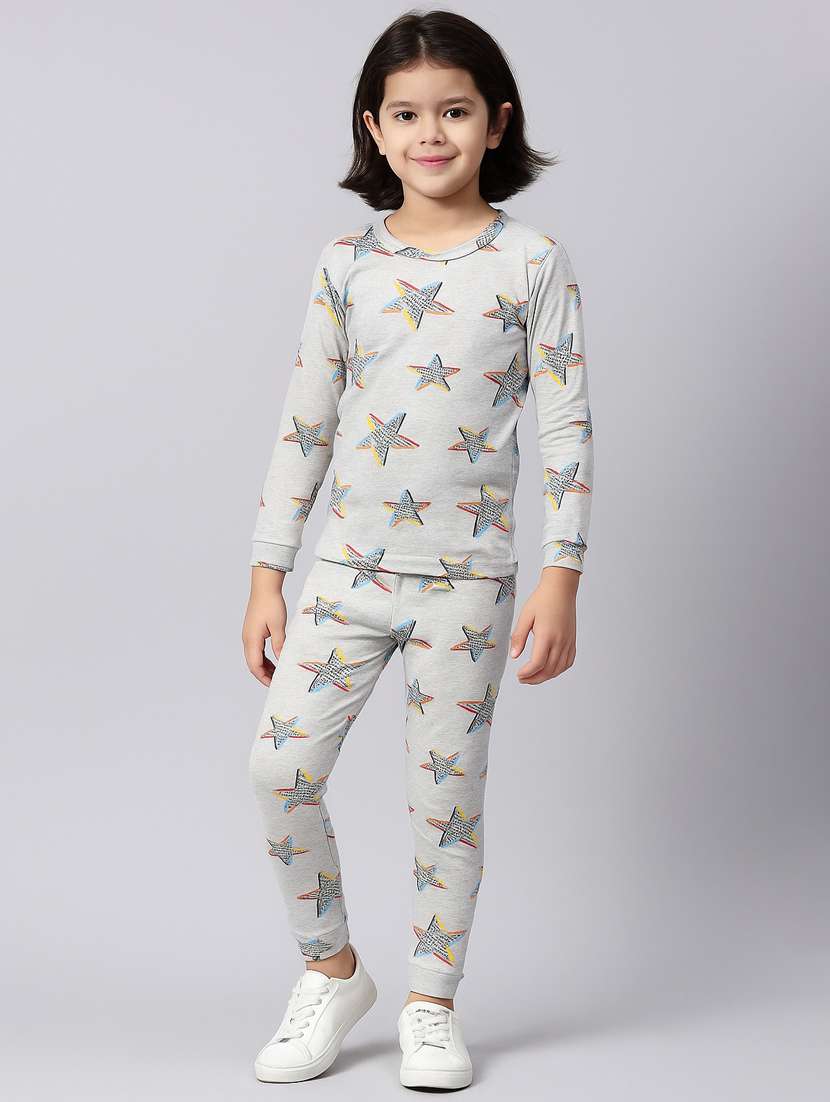 girls printed long sleeve nightwear pyjama set