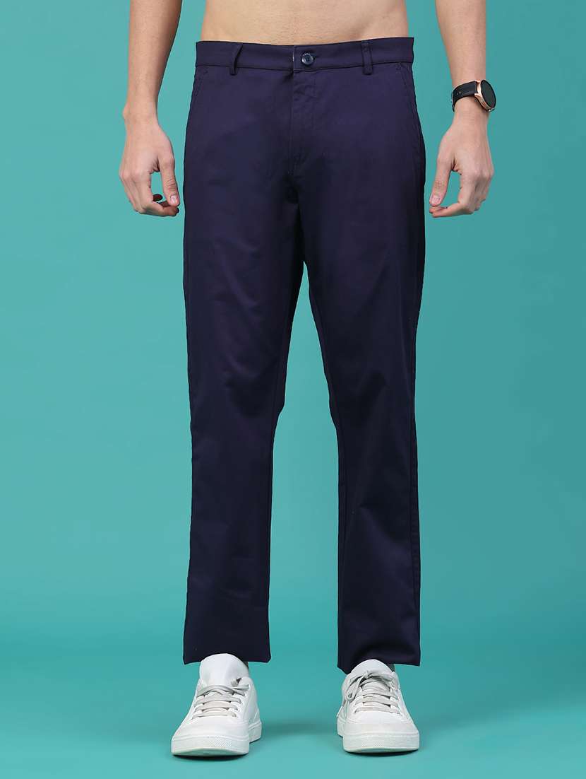 men solid mid rise chinos casual trouser