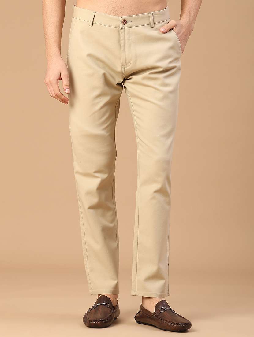 men solid mid rise casual chino