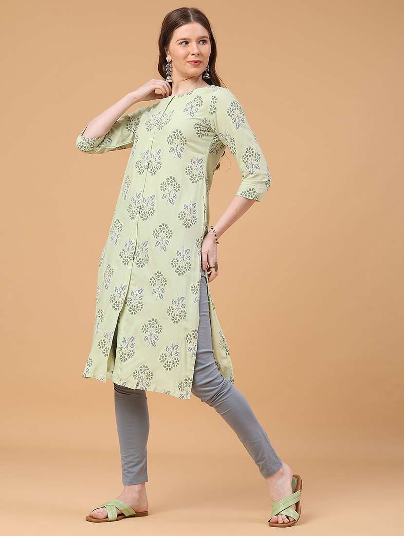 green rayon straight kurta - 22184424 -  Standard Image - 3