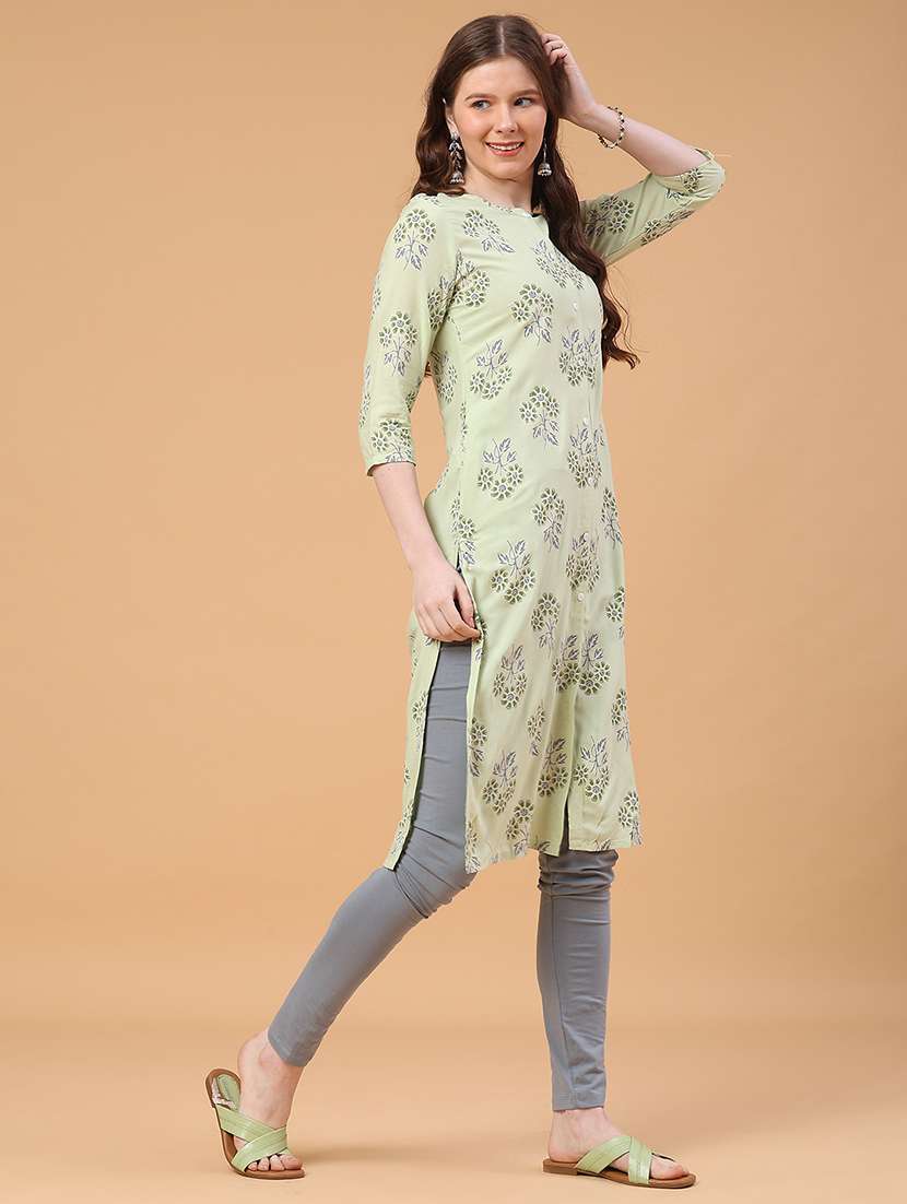 green rayon straight kurta - 22184424 -  Standard Image - 5