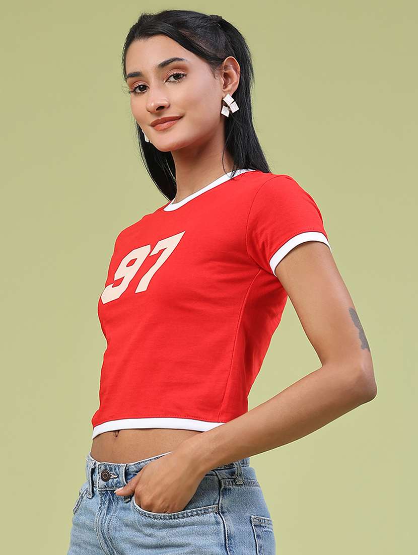 women printed short sleeve crop t-shirt - 22184437 -  Standard Image - 3