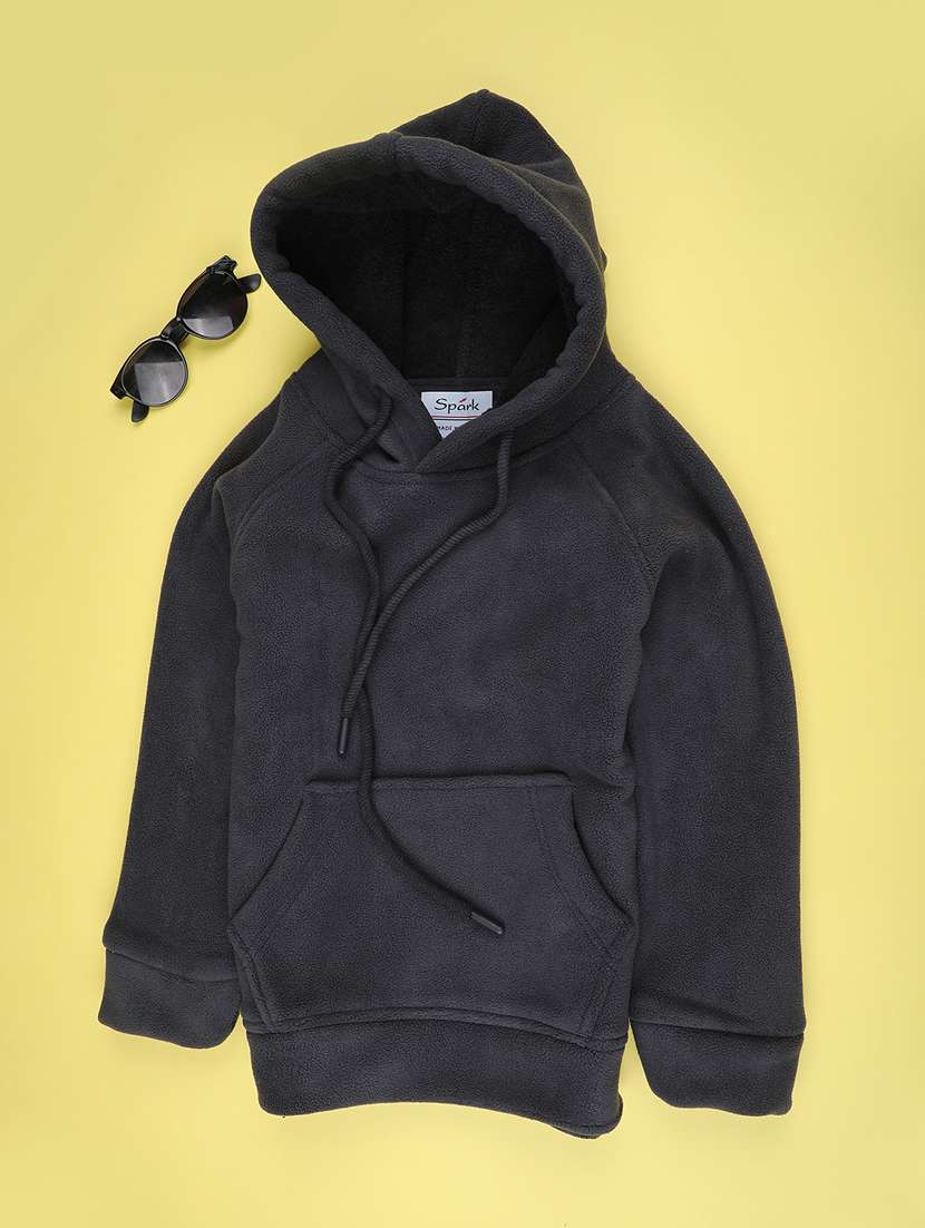 boys solid long sleeve hooded sweatshirt