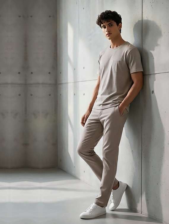 men solid mid rise chinos casual trouser - 22184502 -  Standard Image - 3