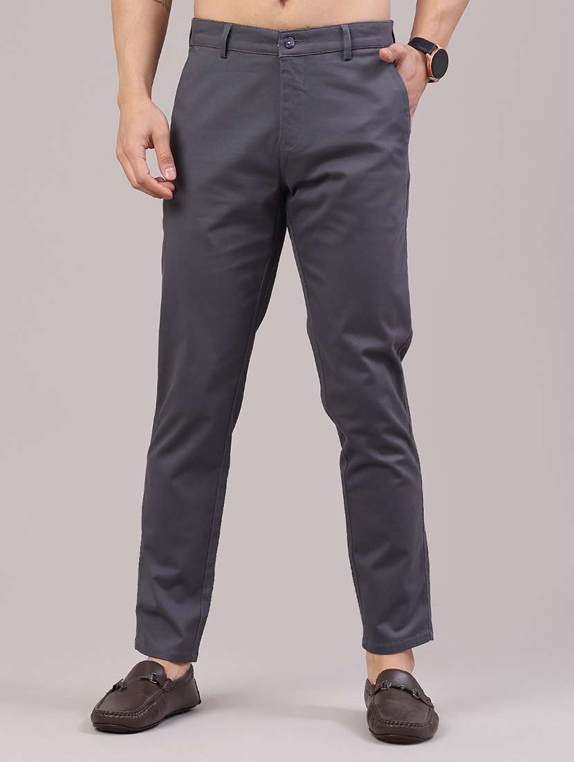 men solid mid rise chinos casual trouser