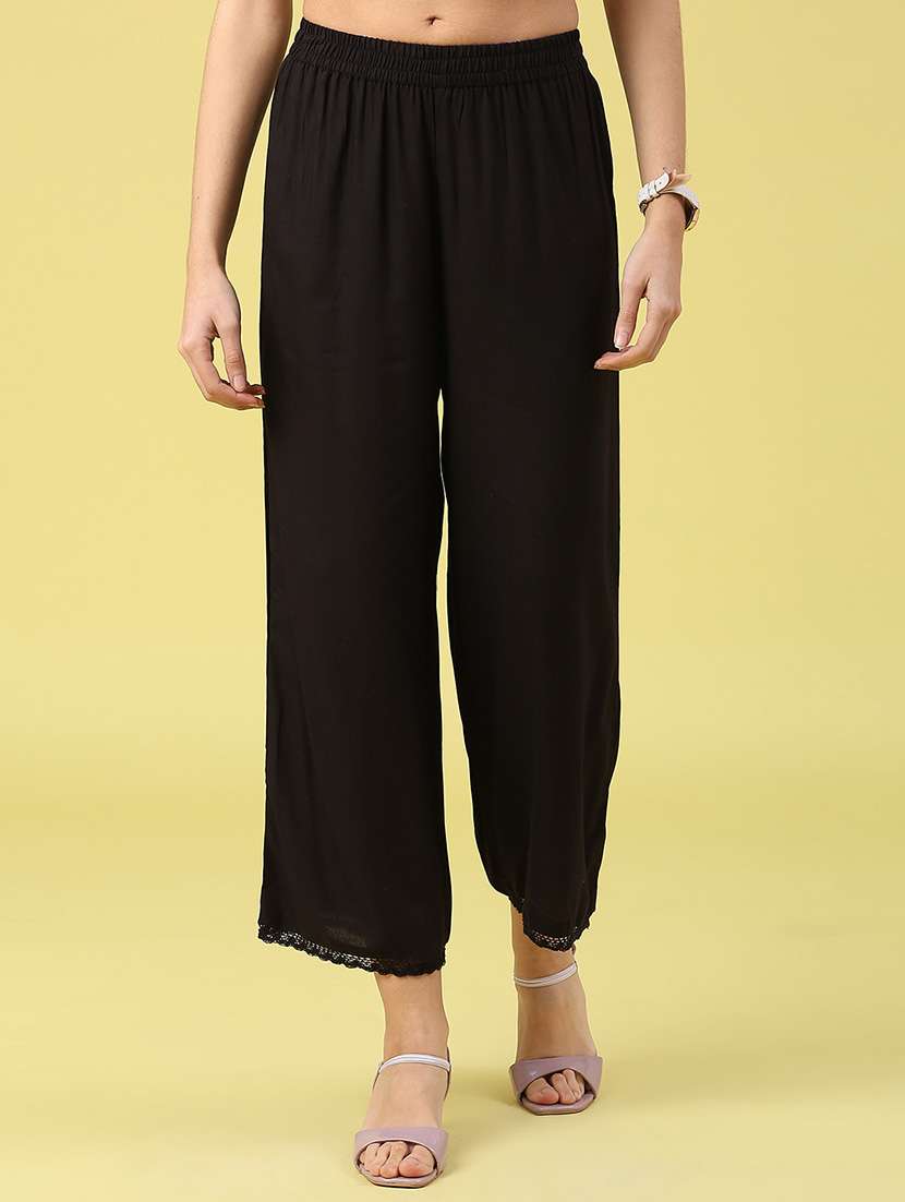 women solid mid rise straight palazzo